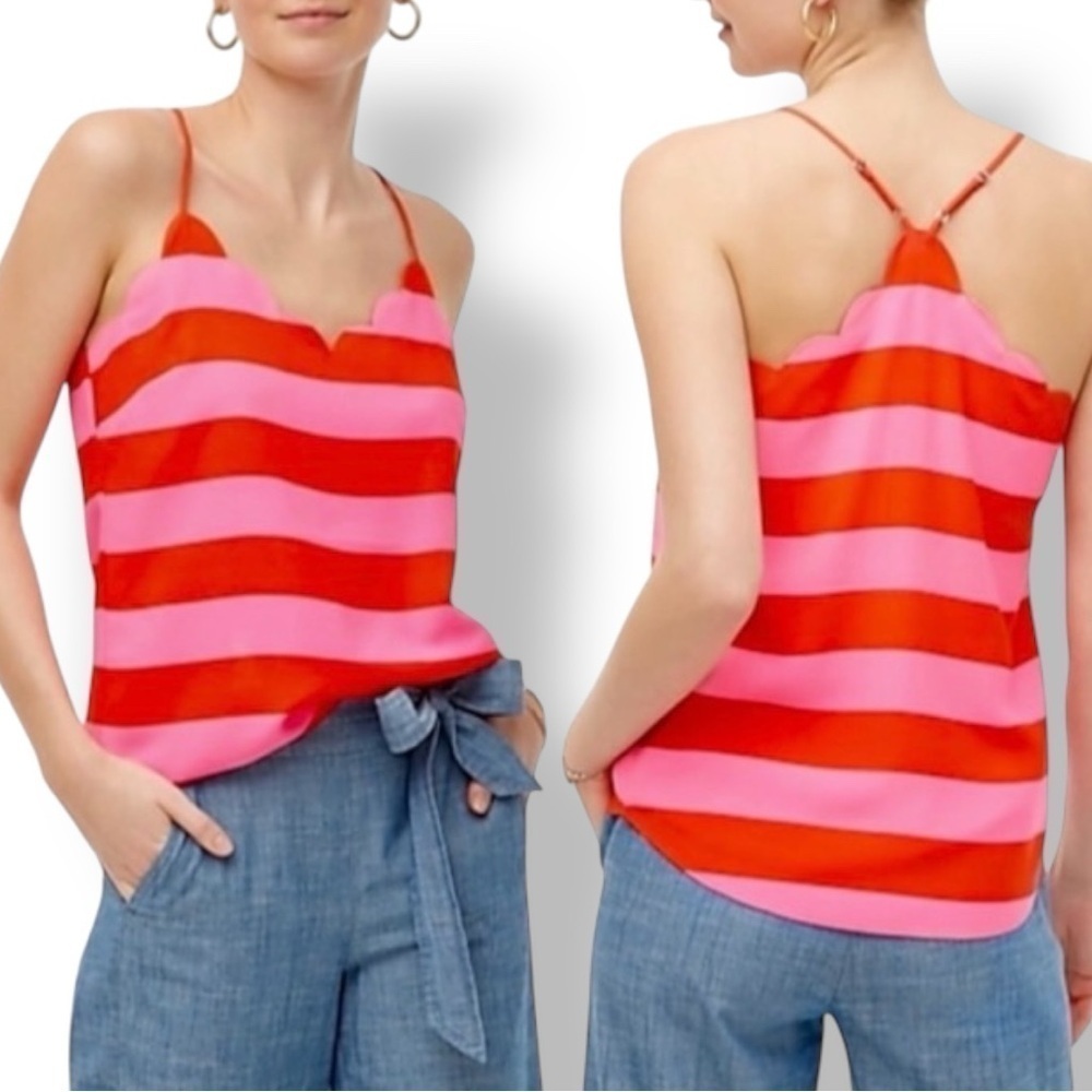 J. Crew Scalloped Trim Racerback Lined Camisole Tank - Pink &Orange Stripe